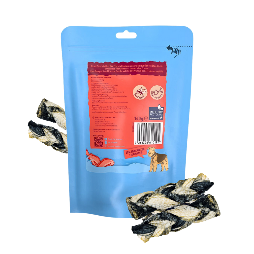 RiNa`s Lachs-Zöpfe für Hunde - Natürlicher Fischsnack 140g