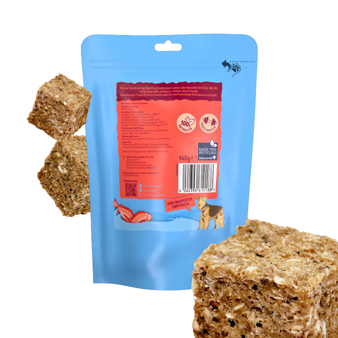 RiNa`s Kabeljauhaut-Würfel - Natürlicher Fischsnack für Hunde 140g